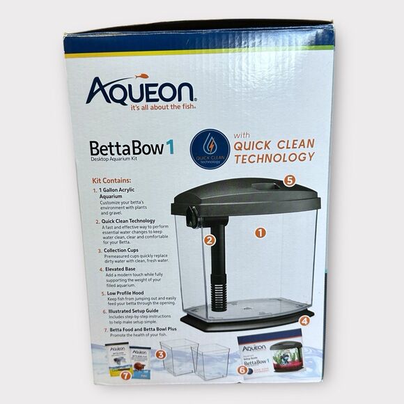 Aqueon BettaBow 1 Quick Clean Aquarium Kit Black (1 gallon) FishTank Betta Bowl - Picture 8 of 9